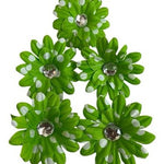 Green & White Polka Dot Fabric Flower Appliques 5pc DIY Craft 2.25in New