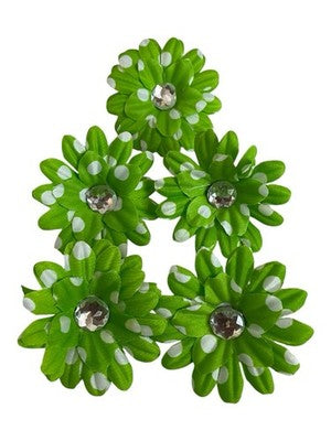 Green & White Polka Dot Fabric Flower Appliques 5pc DIY Craft 2.25in New