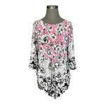 Alfani Pink Black White Floral Print Tunic Top 3/4 Sleeve Blouse Sz Petite L VG