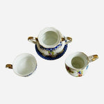 Mosaic Floral Porcelain Mini Decorative Tea Set 4Pc Creamer Sugar Cup Saucer EXC