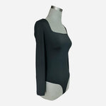 Flevita Women's Black Square Neck Long Sleeve Bodysuit Size S Tummy Control EXC