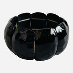 Large Black Glossy Chunky Resin Stretch Wide Bangle Bracelet One Size