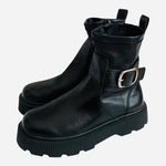 Zara Black Leather Ankle Boots Side Zip Buckle Detail EU 34 Women's NWOB