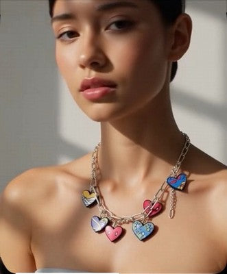 Monster High Multicolored Hearts Charms Necklace Silver Tone Jewelry Halloween