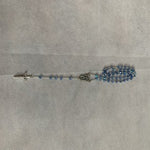 Vintage Blue Crystal Rosary Beads in Ornate Gold Tone Metal Hinged Case Box NIB