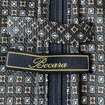 Bocara Silk Geometric Square Pattern Handmade Zipped Necktie 3.75" Mens New