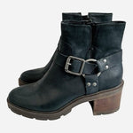 Lucky Brand Slyvin Black Leather Harness Ankle Boot Lug Sole Women's Size 9M NIB