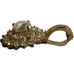Vintage 1970s Roman Brand Gold Tone Rhinestone Faux Pearl Clasp Pendant VG