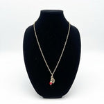 Vintage Gold-Tone Leaf and Red Cherry Bead Charm Necklace With Velvet Pouch NWOT