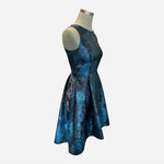 White House Black Market Floral Jacquard High-Low Midi Dress 00 Blue Fit Flare