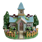 Rabbit & Co Lighted Church Easter Village Porcelain Heart Windows Flowers Fence