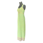 Custom Silk Floral Halter Maxi Dress Light Green Pink Sleeveless Gown Size M