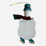 Vintage Wood Skating Snowman Christmas Ornament Hand Painted 2.5x5" G+