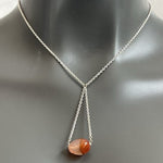 MWS 925 Sterling Silver Lariat Y-Necklace Natural Carnelian Gemstone Pendant 18"
