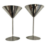 Polished Stainless Steel Martini Glasses Set of 2 Modern Cocktail Barware EXC