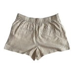 Tahari Women's Beige Linen High-Rise Shorts S M 2-Button Elastic Waist 4-Pockets