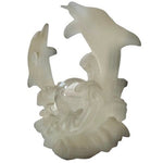 Playing Dolphins Frosted Glass Figurine 7.5" Ball Statue Riding Waves Sculpture