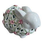 VNTG Flowered Bunny Figurine Easter Ceramic Rabbit Pink Rose White Rabbit Statue