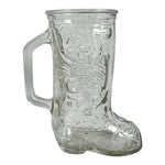 Vintage Clear Glass Cowboy Boot Mug Embossed Western Scroll Beer Stein 6"