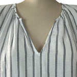 Old Navy Striped V-Neck Blouse Size M White Navy Blue Rayon Cotton VG