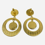 Vintage Black Gold Enamel Floral Bird Drop Earrings Circular Statement Boho EXC