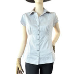 Banana Republic NWT Cotton Stretch Fitted Blouse Cap Sleeve Grey Womens Sz 6