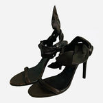 ICONE Chocolate Brown Leather Ankle Strap Stiletto Heels Made in Italy US6 EU36