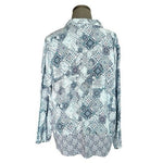 J. Jill Blue Medallion Print Popover Tunic Blouse Long Sleeve Rayon Sz L Petite