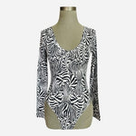Mangopop Women's Black White Zebra Print Bodysuit Size S Long Sleeve V-Neck NWT