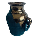 Vintage Amphora Vase Matte Green Gold Drip Glaze Hand Painted Handled Ceramic VG
