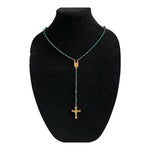 Vintage Medugorje Turquoise Glass Bead Rosary Necklace Gold Tone Crucifix NIB