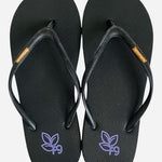 Feelgoodz Natural Rubber Flip Flops Black Purple Logo Womens Size 6 NWOT