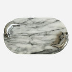 Vintage Arthur Court Marble Oval Serving Tray Figural Pig Aluminum Handle 13x7.5