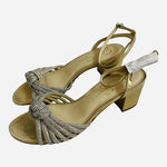 Jessica Simpson Gelyra Gold Rhinestone Knotted Strappy Block Heel Sandal 8.5 New