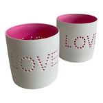 Holiday Lane LOVE Cutout Ceramic Votive Candle Holders Pink White Pair NWOT