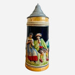 Vintage German Beer Stein Tankard 0.5L Ceramic Mug with Silver Lid Hand Painted