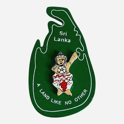 Sri Lanka Map Shape Fridge Magnet Kandyan Dancer Wood "A Land Like No Other" VG