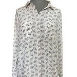 Ann Taylor Silk Camel Print Button Down Blouse Off White Grey Black Women M VG