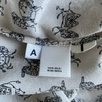 Ann Taylor Silk Camel Print Button Down Blouse Off White Grey Black Women M VG