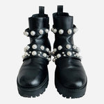 Black Leatherette Pearl Stud Platform Combat Boots Women's Size 7.5 Good Plus