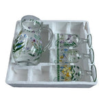 Home Essentials Botanical Hand Painted Glass Pitcher & Goblets Ice Tea Set 4pc