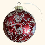 Vintage Circa 1913 Santa Scene Glass Ball Christmas Ornament Red Gold G+