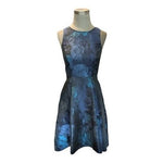 White House Black Market Floral Jacquard High-Low Midi Dress 00 Blue Fit Flare