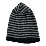 CRP Black Gray Striped Rib Knit Beanie Hat Adult One Size Wool Blend Unisex VG