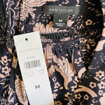 Ann Taylor Navy Blue Pink Floral Popover Blouse Size M Sheer Peasant Eyelet Top