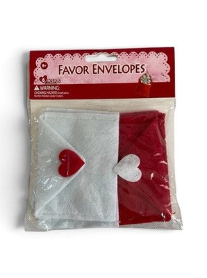 Valentines Felt Favor Envelopes Red White Heart Accents Set of 6 New