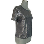 DKNY Sequin Embellished Tee Gray Sparkle Short Sleeve Top Womens M VG