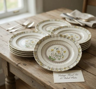 Vintage Spode Buttercup Salad Plates 8” Set of 10 Yellow Floral Transferware