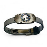 Women’s Blue Crystal Stainless Steel Plate Vinyl Band Bracelet