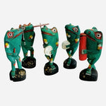 Set of 6 Vintage Hand-Carved Hand-Painted Wooden Frog Figurines Indonesia 7”